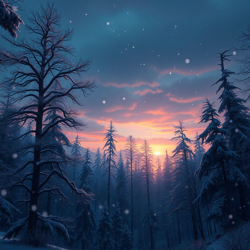 Mystical Forest in Winter Twilight: Matte Painting