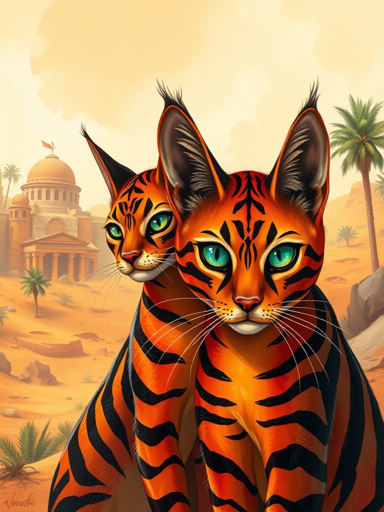 Exotic Tabaxi Catfolk in Golden Desert Landscape