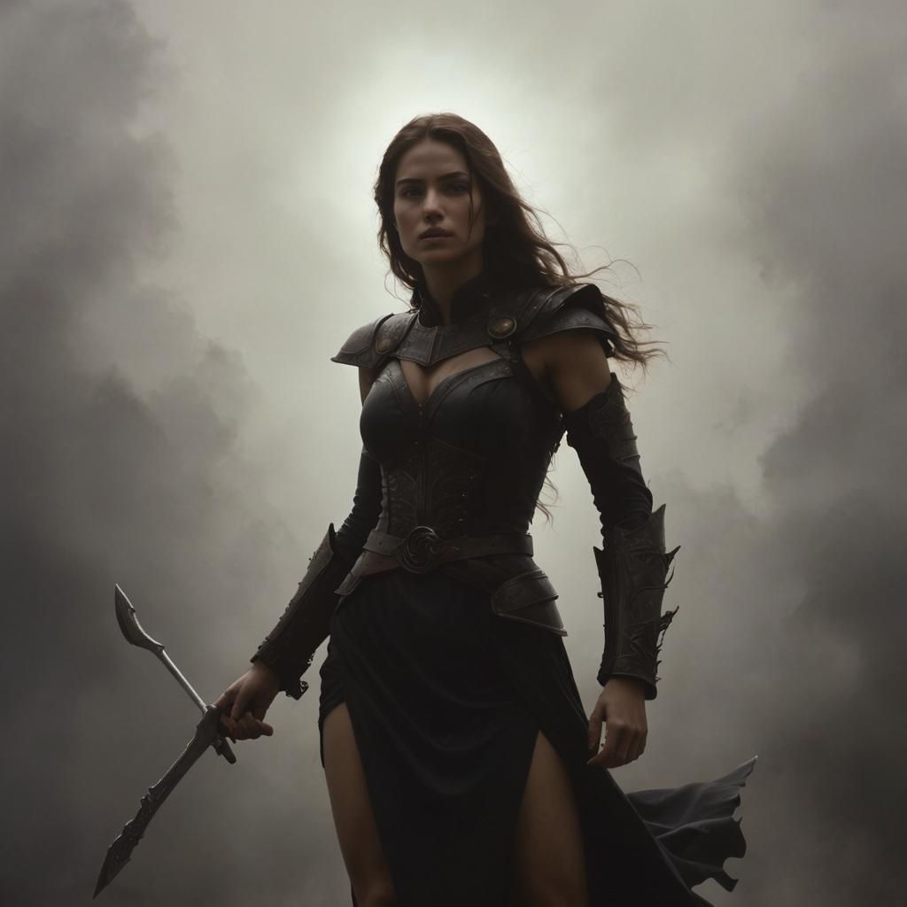 Surreal Woman Conquers Darkness in Dreamscape