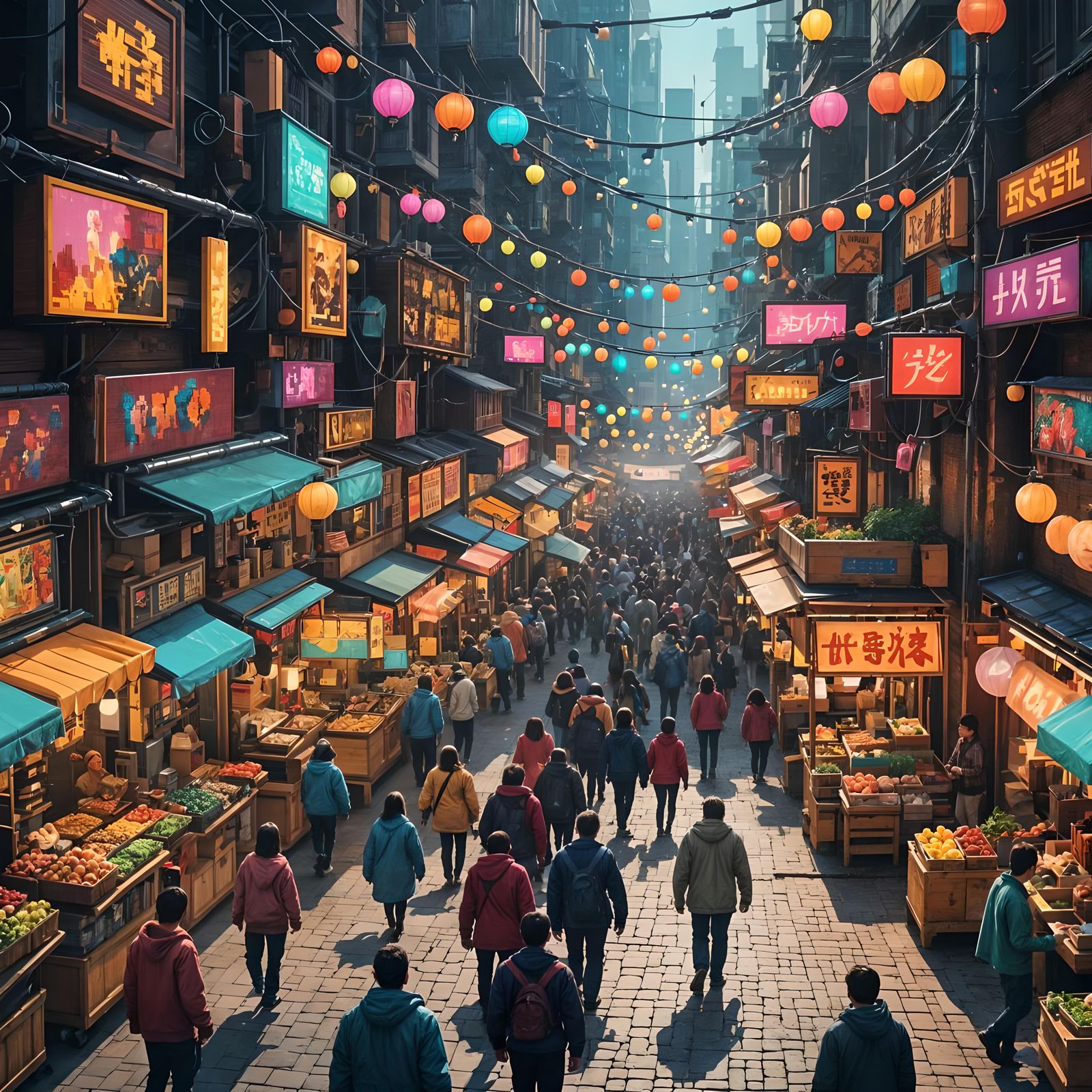 Vibrant Pixel Art Marketplace Scene