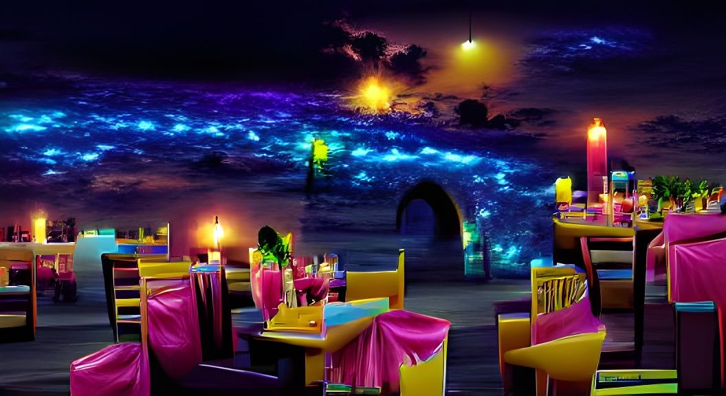 Romantic Restaurant at Night in Art Nouveau Style
