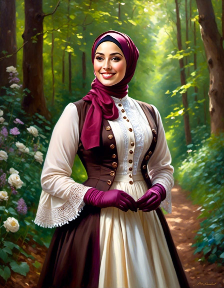 Victorian Woman in Hijab Portrait Oil Painting