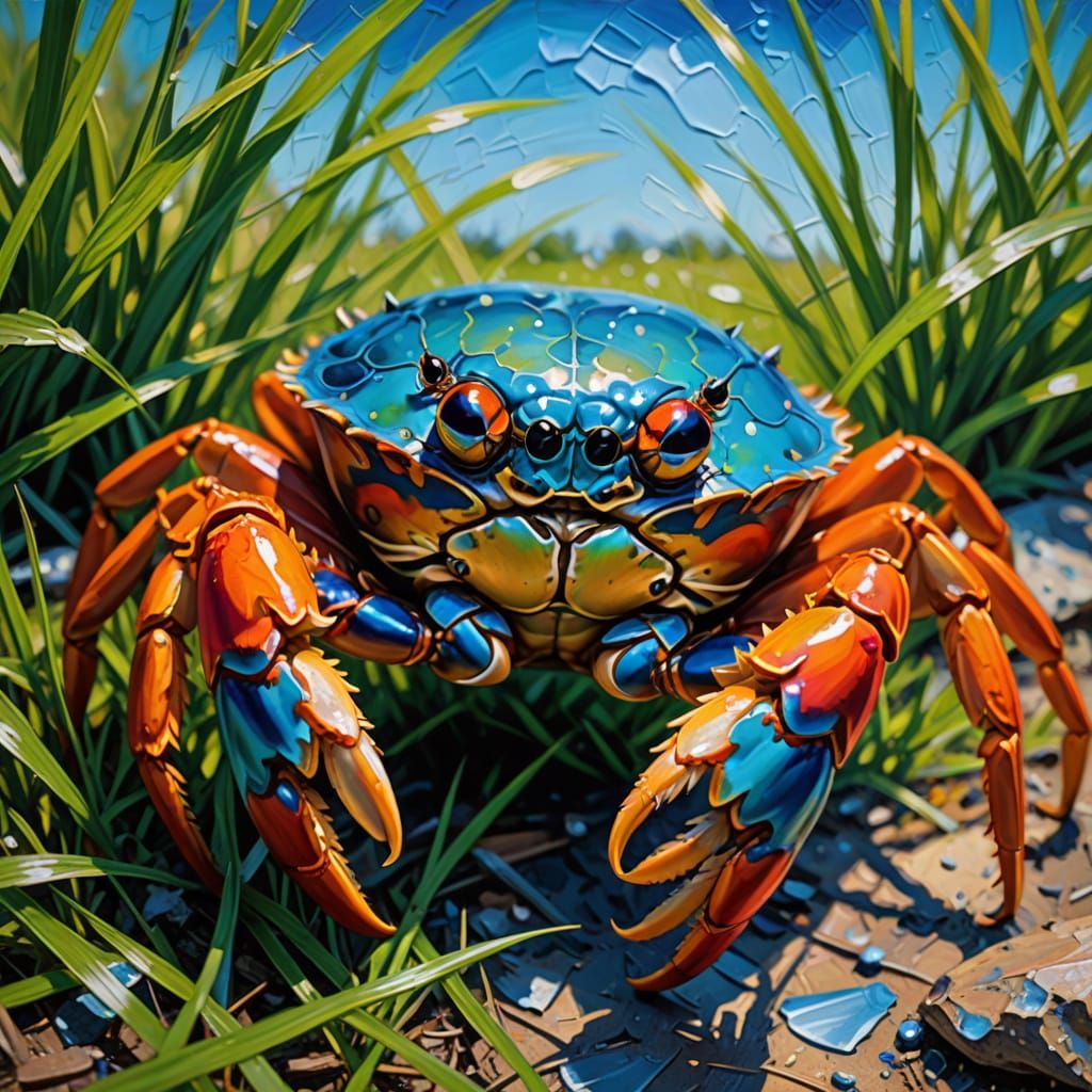 Vibrant Crab in Lush Grasslands