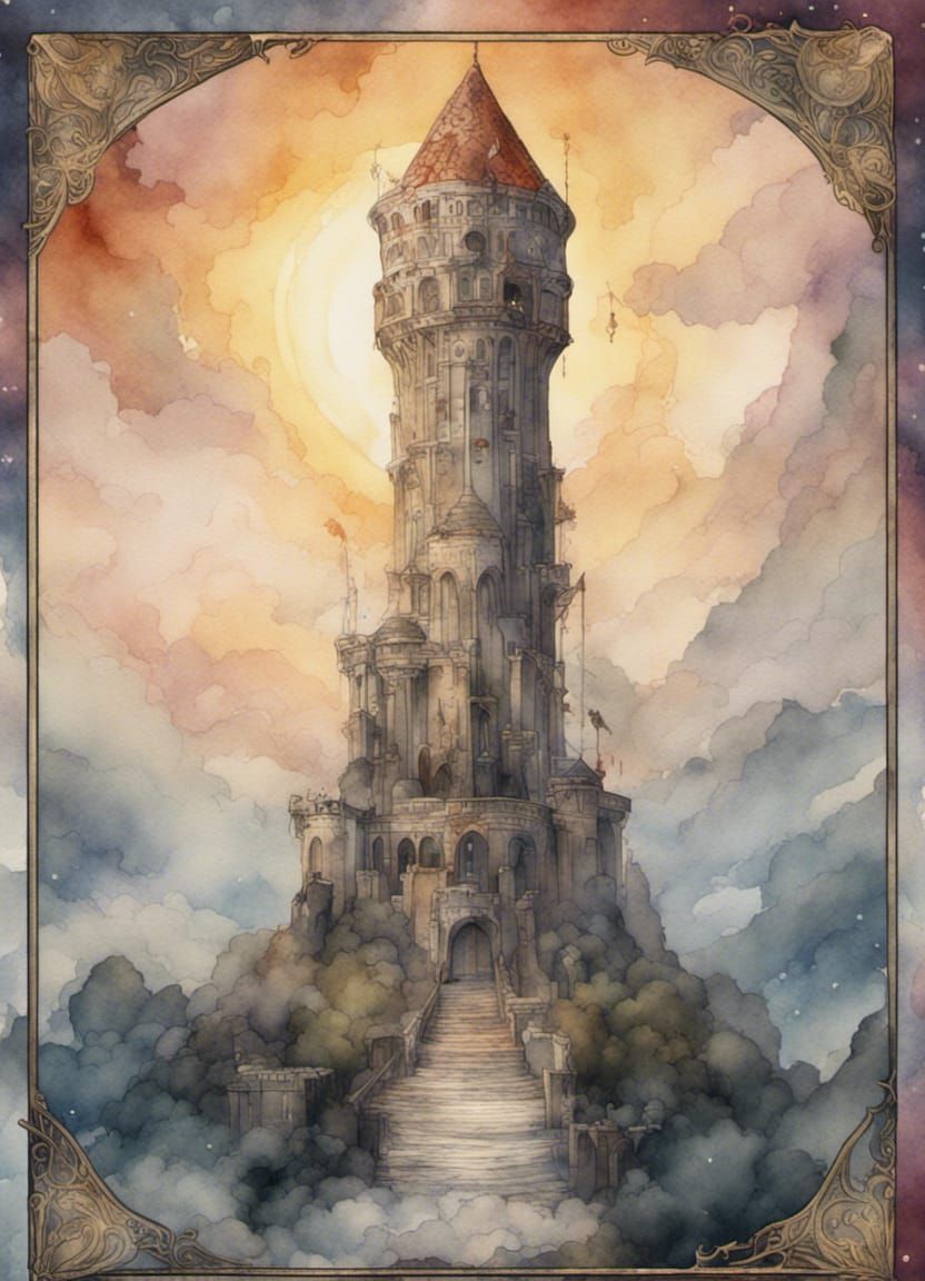 Watercolor Tarot Card: The Tower