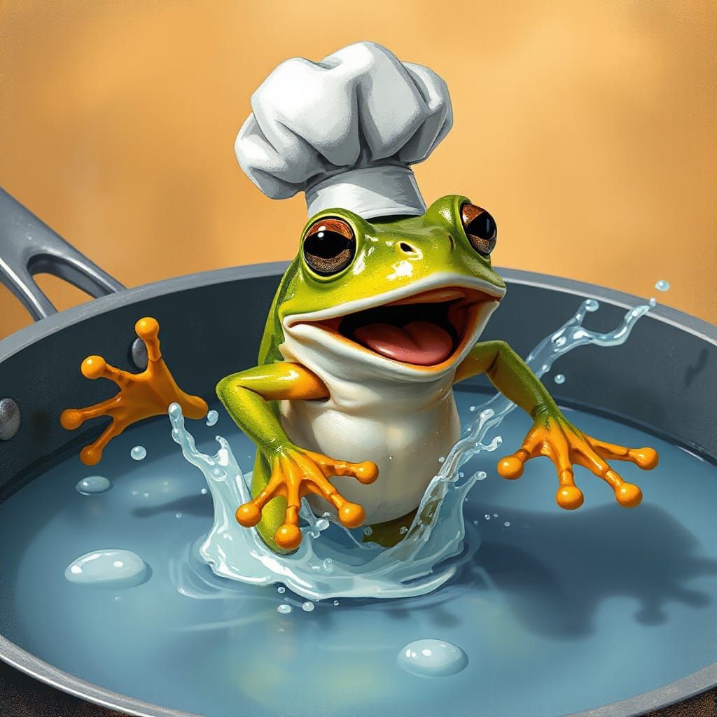 Startled Chef Frog Jumps Into Boiling Water