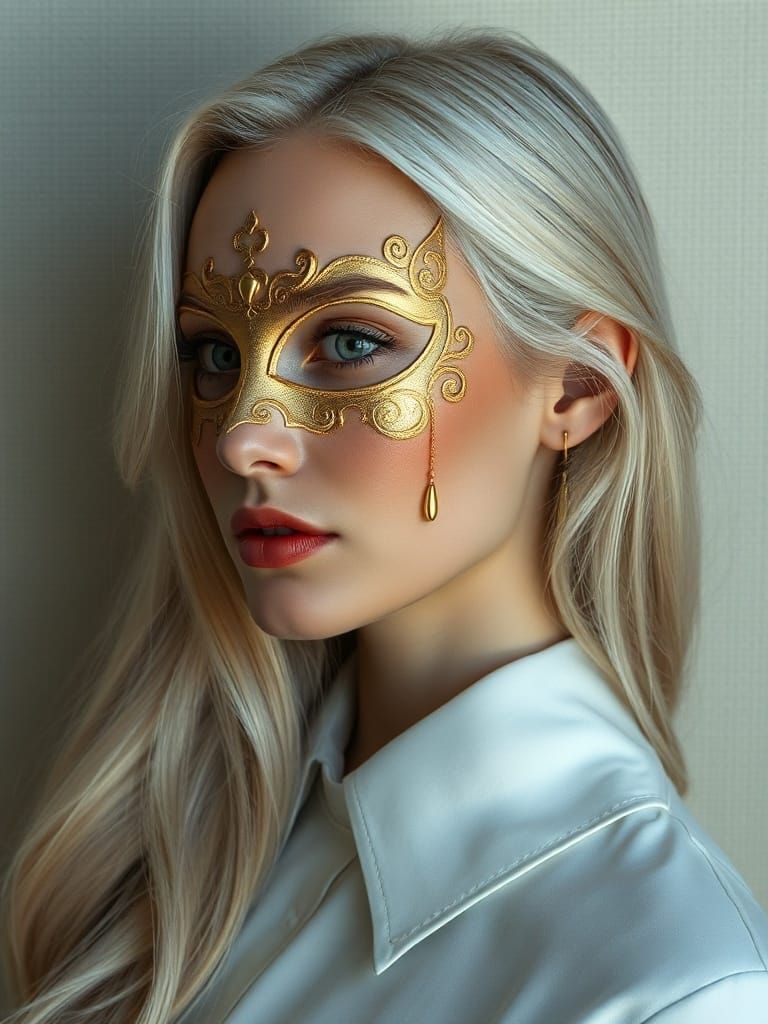 Ethereal Woman with Platinum Hair and Mask