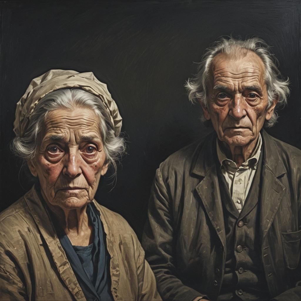 Elderly Couple's Intense Gaze: Goya-esque Portrait