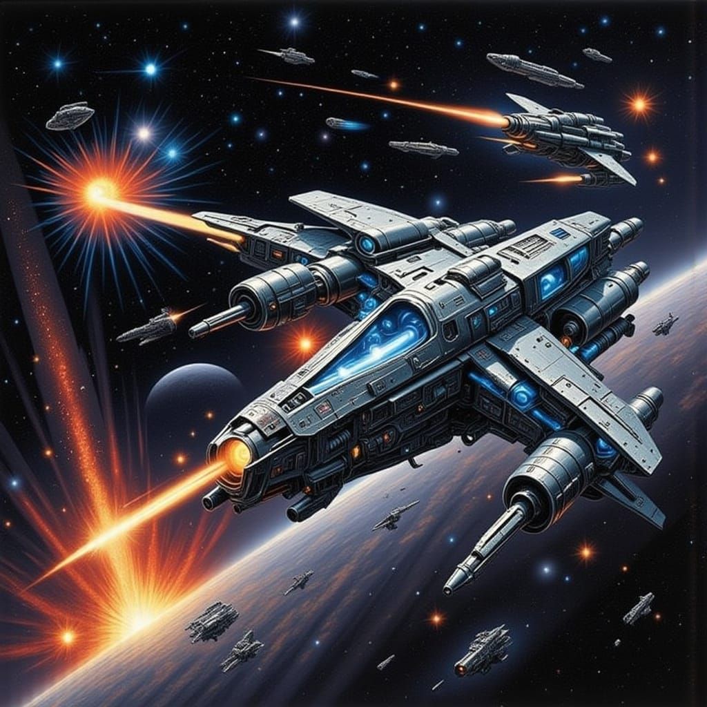 Futuristic Spacecraft Battle in Sci-Fi Style