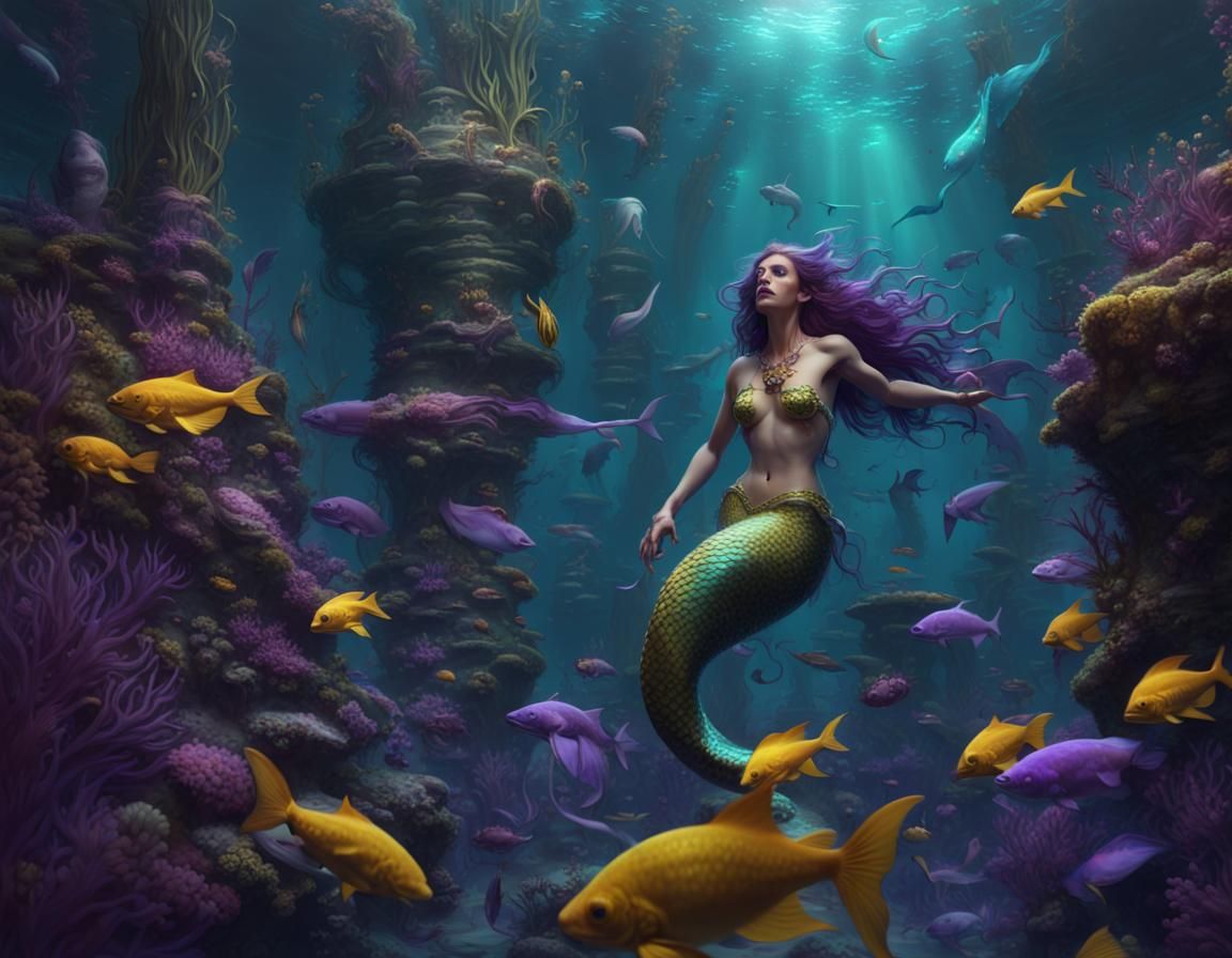 Mermaids in Poisonous Sea, Dark Fantasy Concept Art
