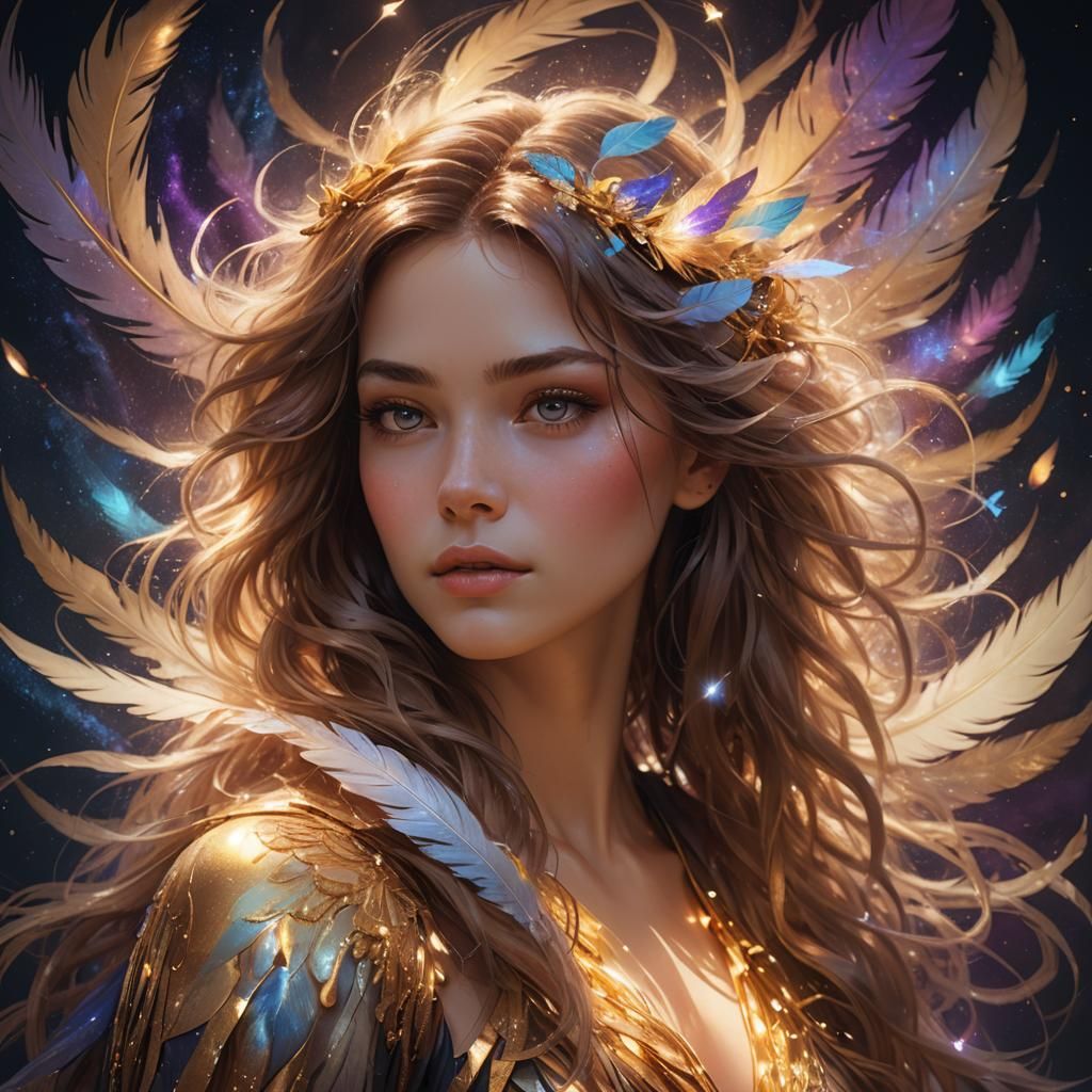 Galactic Woman Portrait in Art Nouveau Style