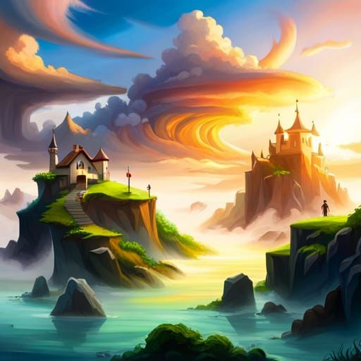 Dreamlike Floating Islands in the Sky