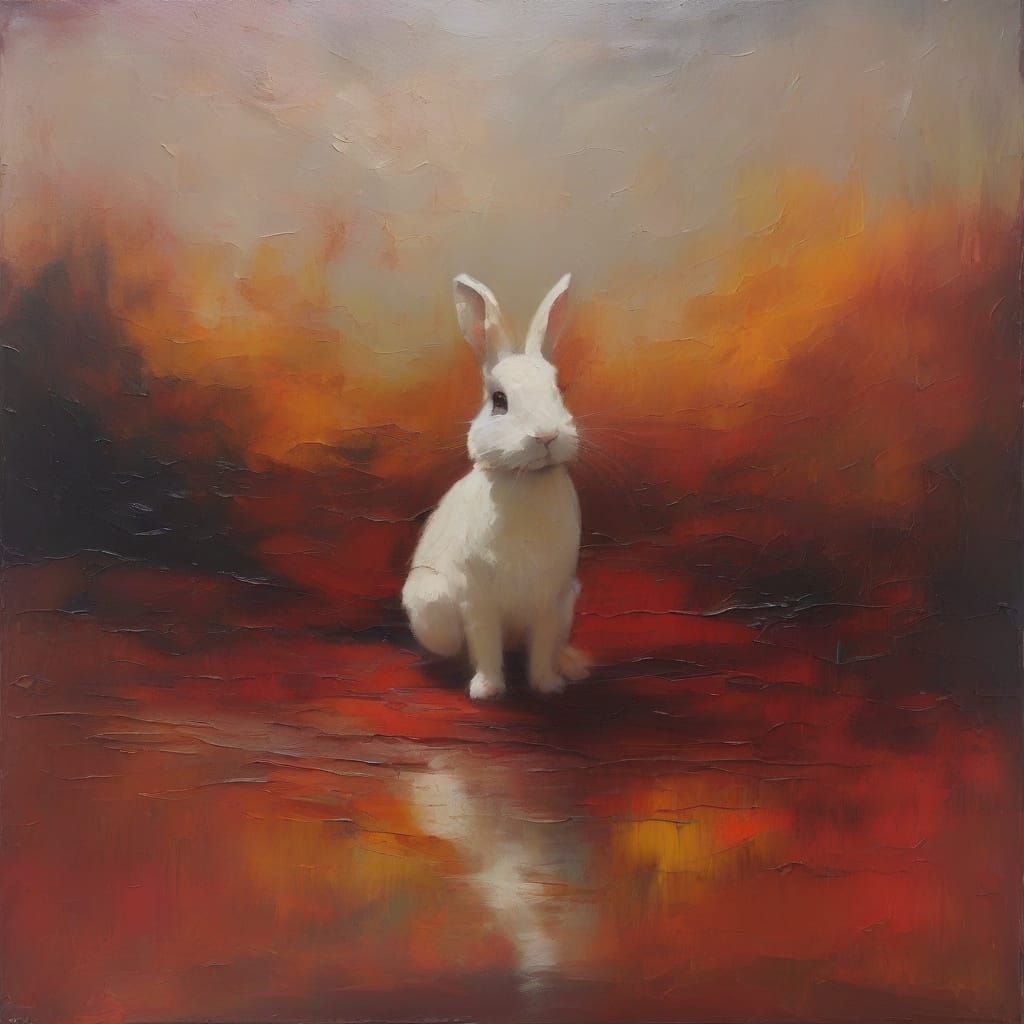 Giant Rabbit Devouring World in Abstract Expressionist Style