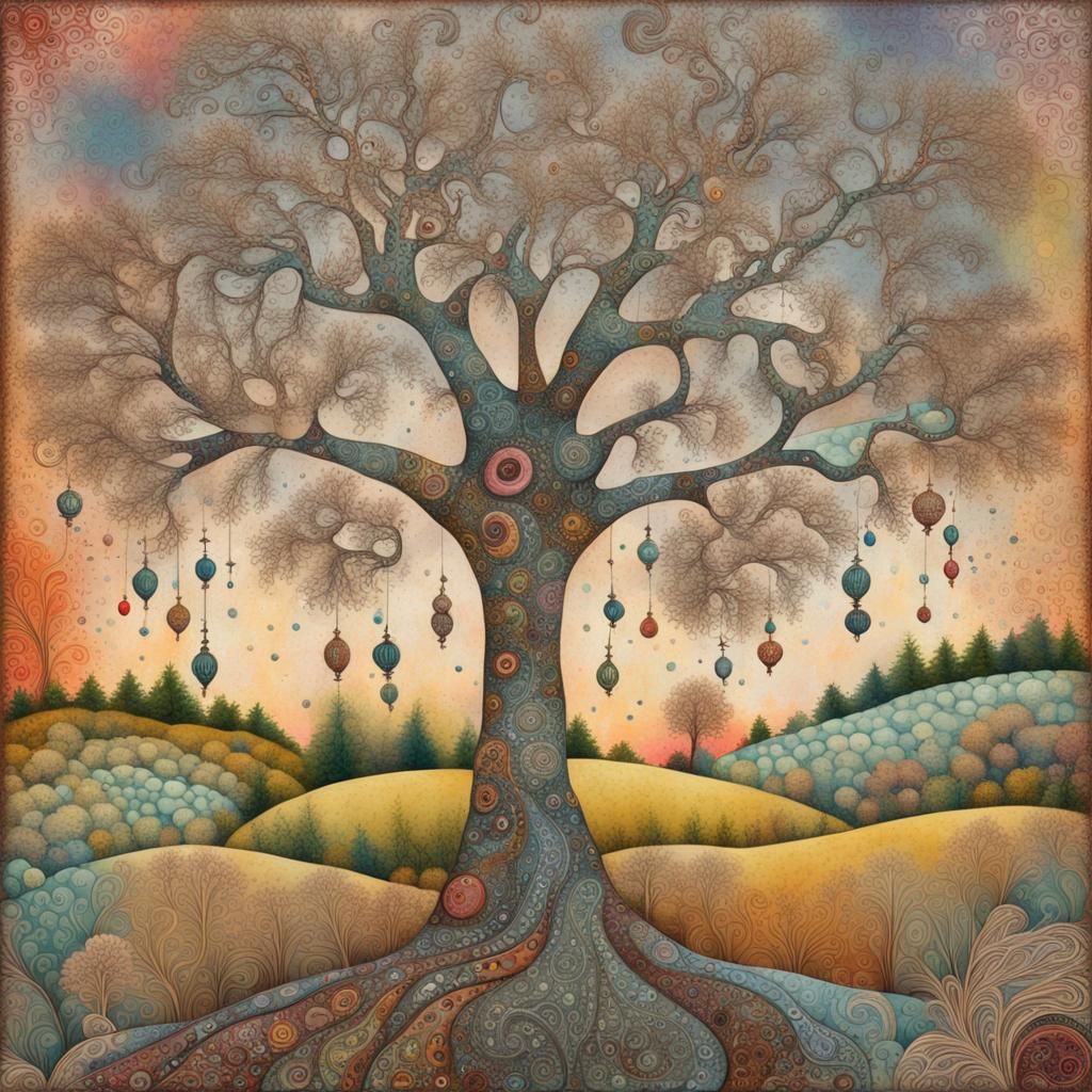 Whimsical Trees: A Mixed Media Digital Art Painting