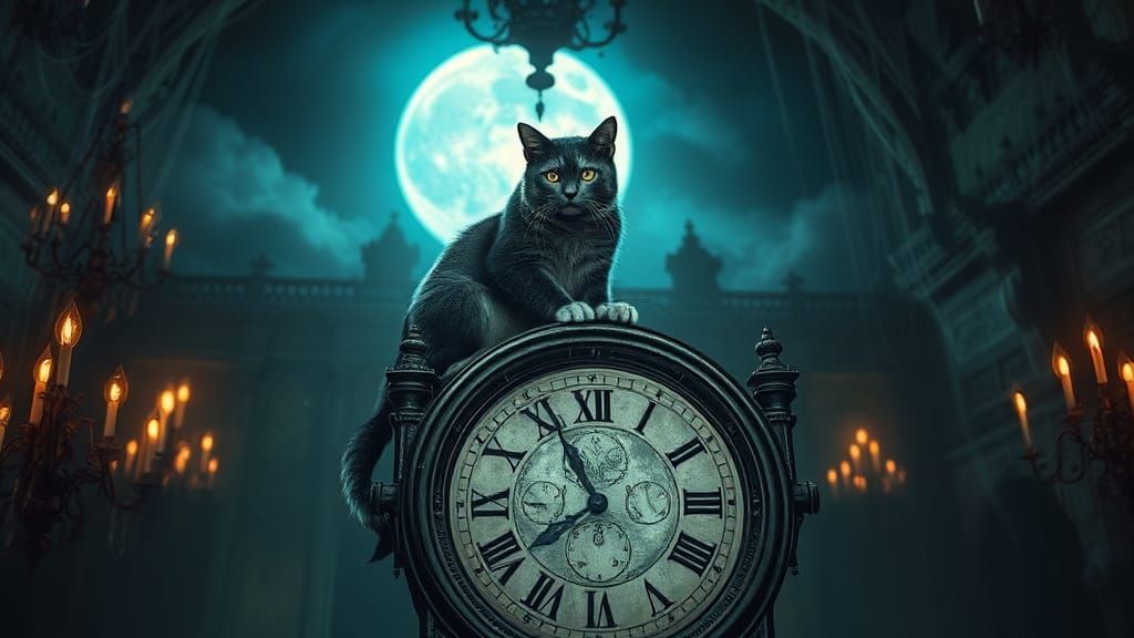 Mystical Cat in Haunted House, Impasto Painting