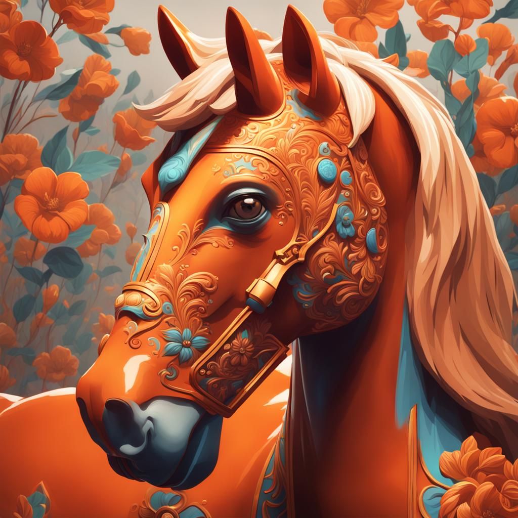 Hyperdetailed Portrait of an Orange Dala Horse