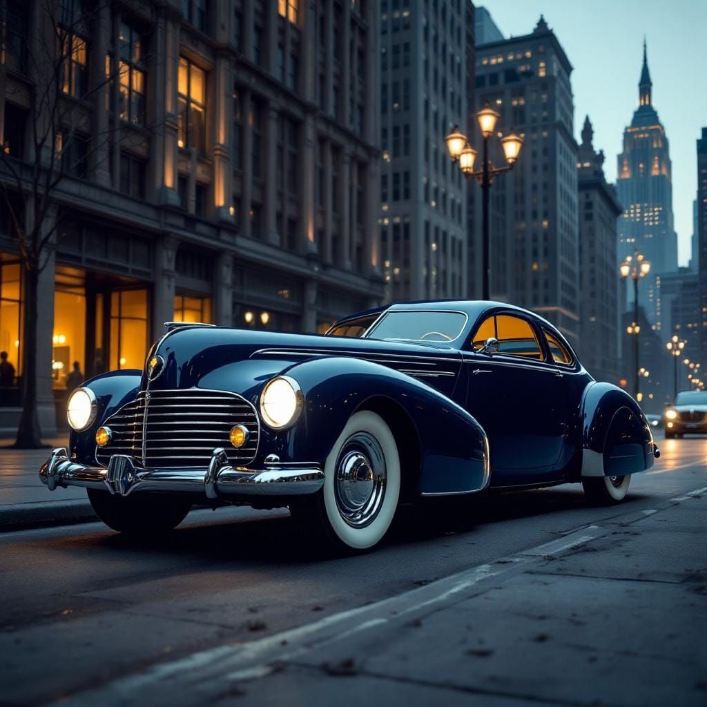 1948 Tucker in Art Deco Cityscape, Realistic Style