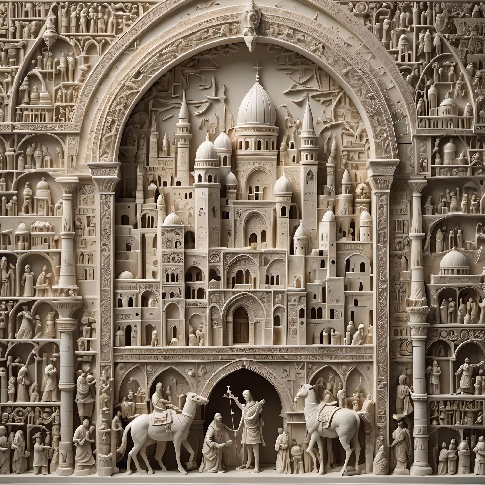 Jerusalem Relief Sculpture in Dramatic Lighting