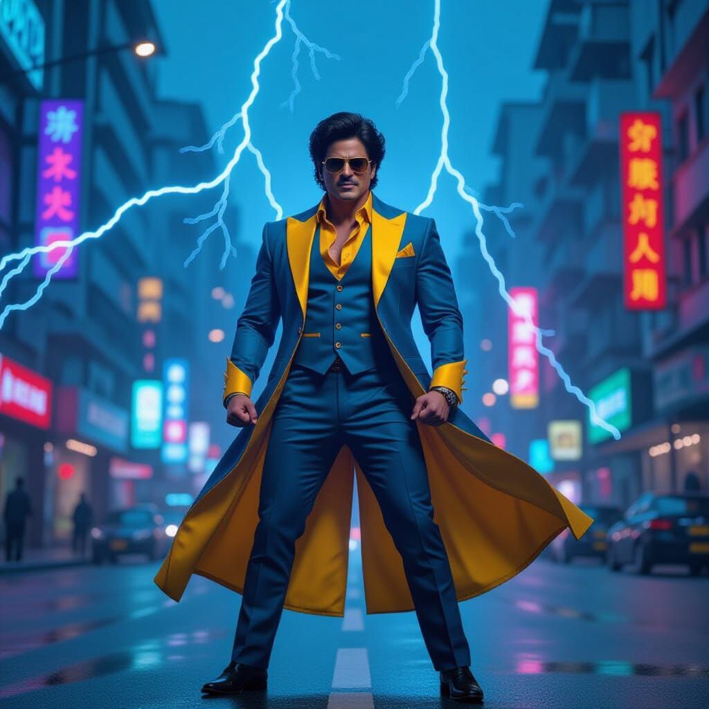 Shahrukh Khan as Minnal Murali in Electric Blue Suit