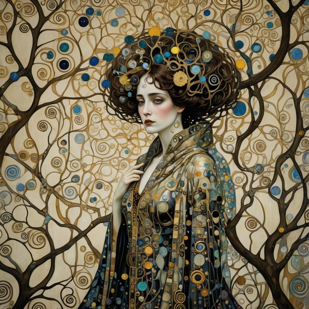Holographic Women in Art Nouveau Style