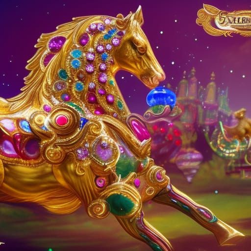 Bejeweled Carousel Animal in Detailed Matte Painting