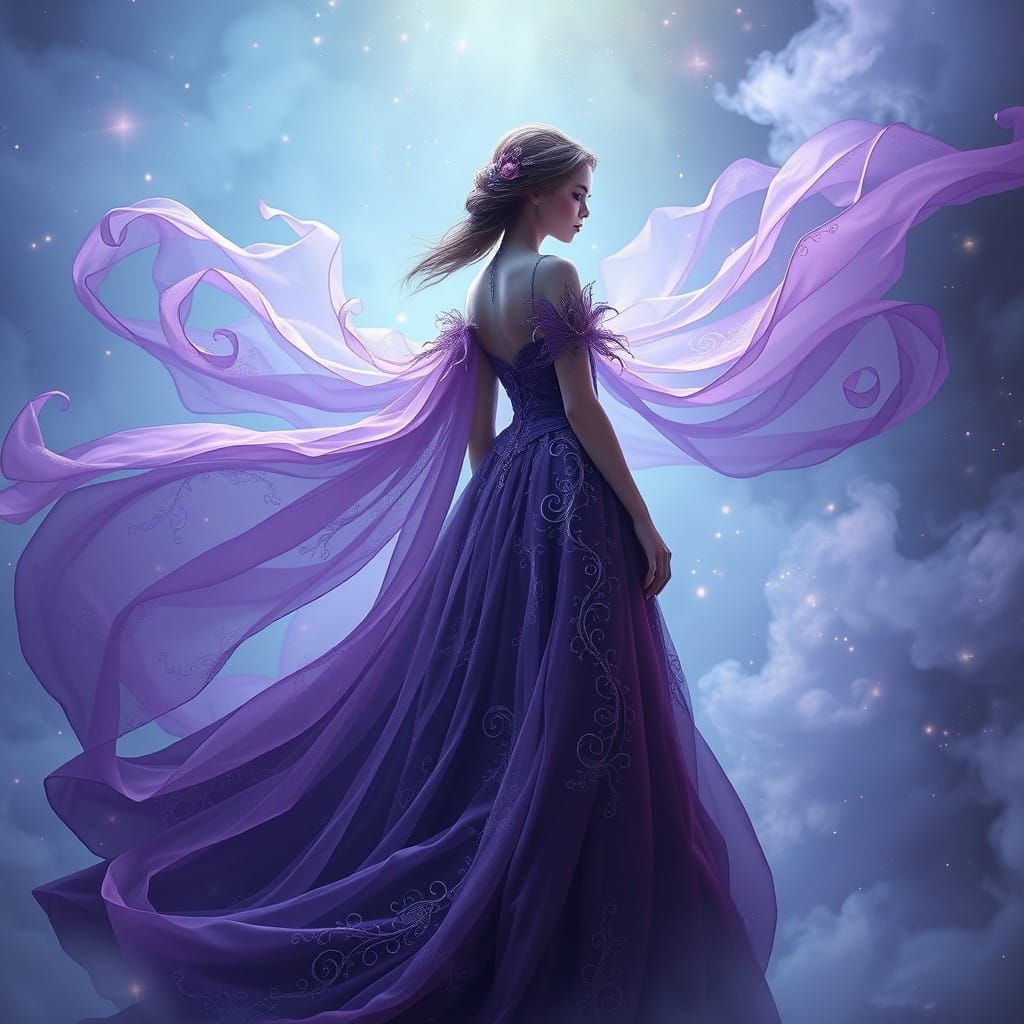 Dreamlike Fantasy Girl in a Lavender Misty Realm