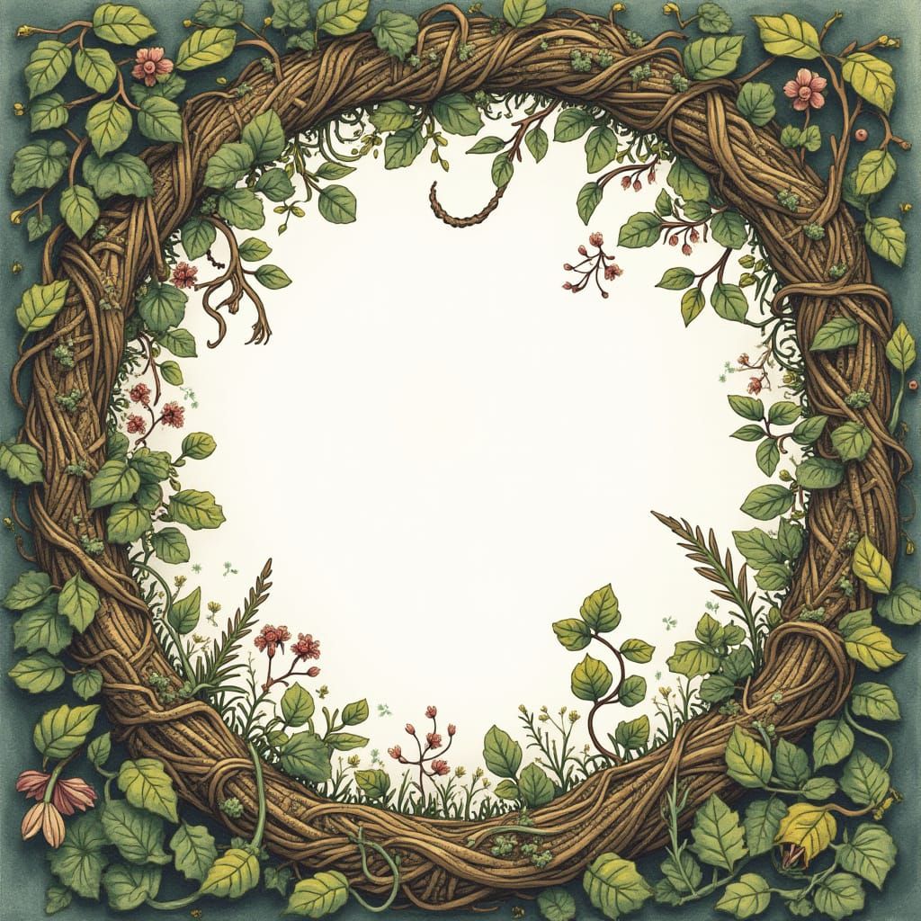 Lush Vegetation Circle Border Illustration