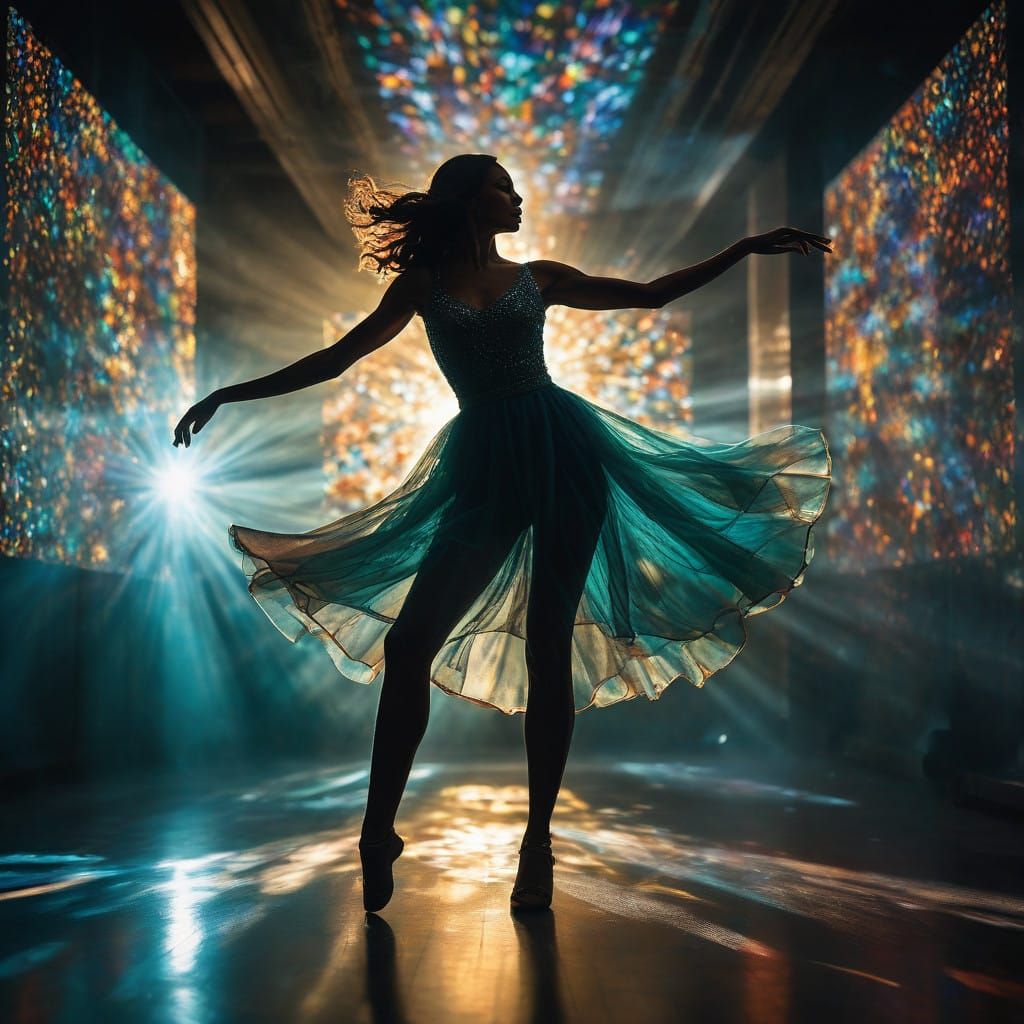 Woman Dances in Vibrant, Glittering Light