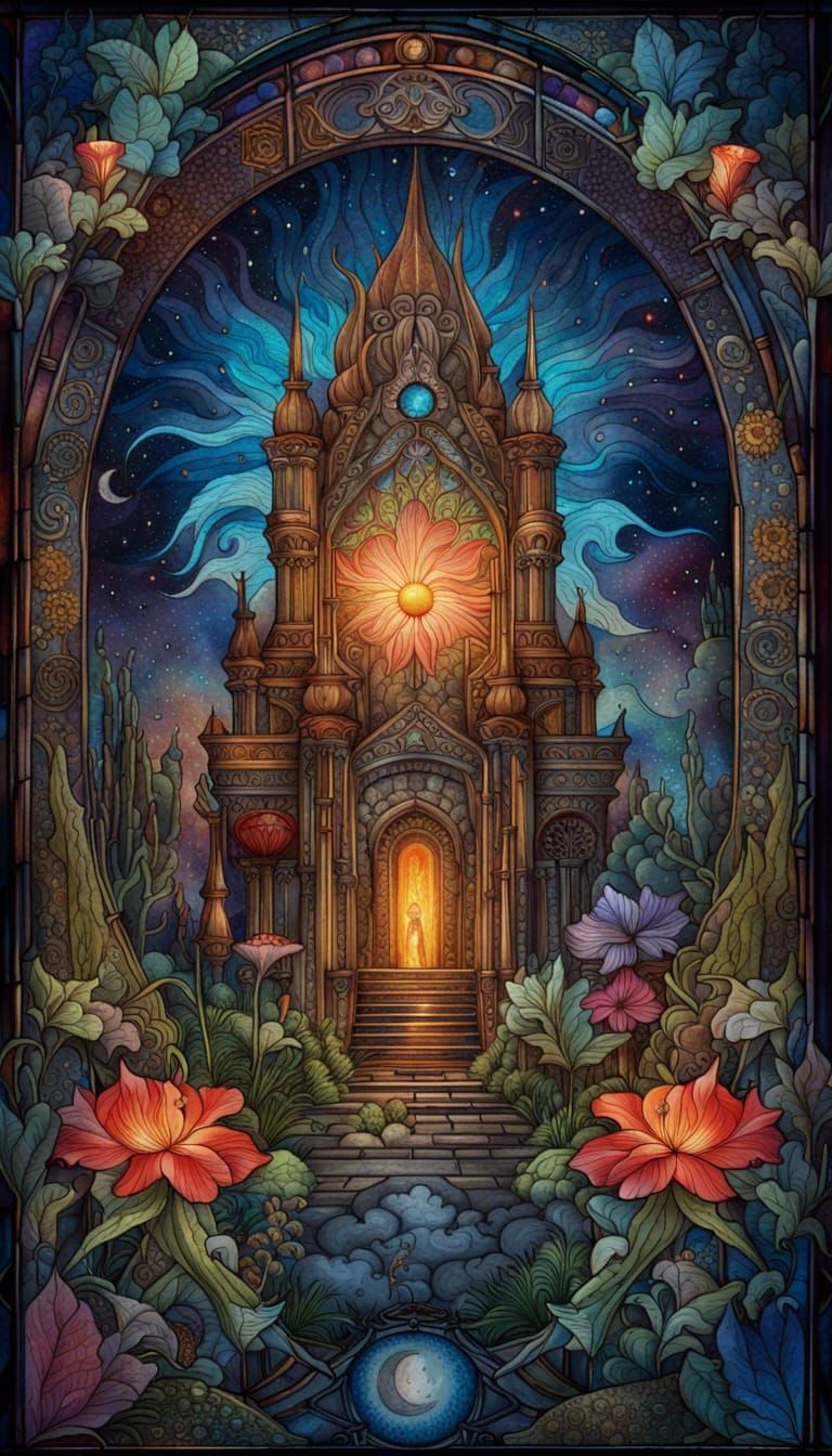 Alien Temple Stained Glass Illustration