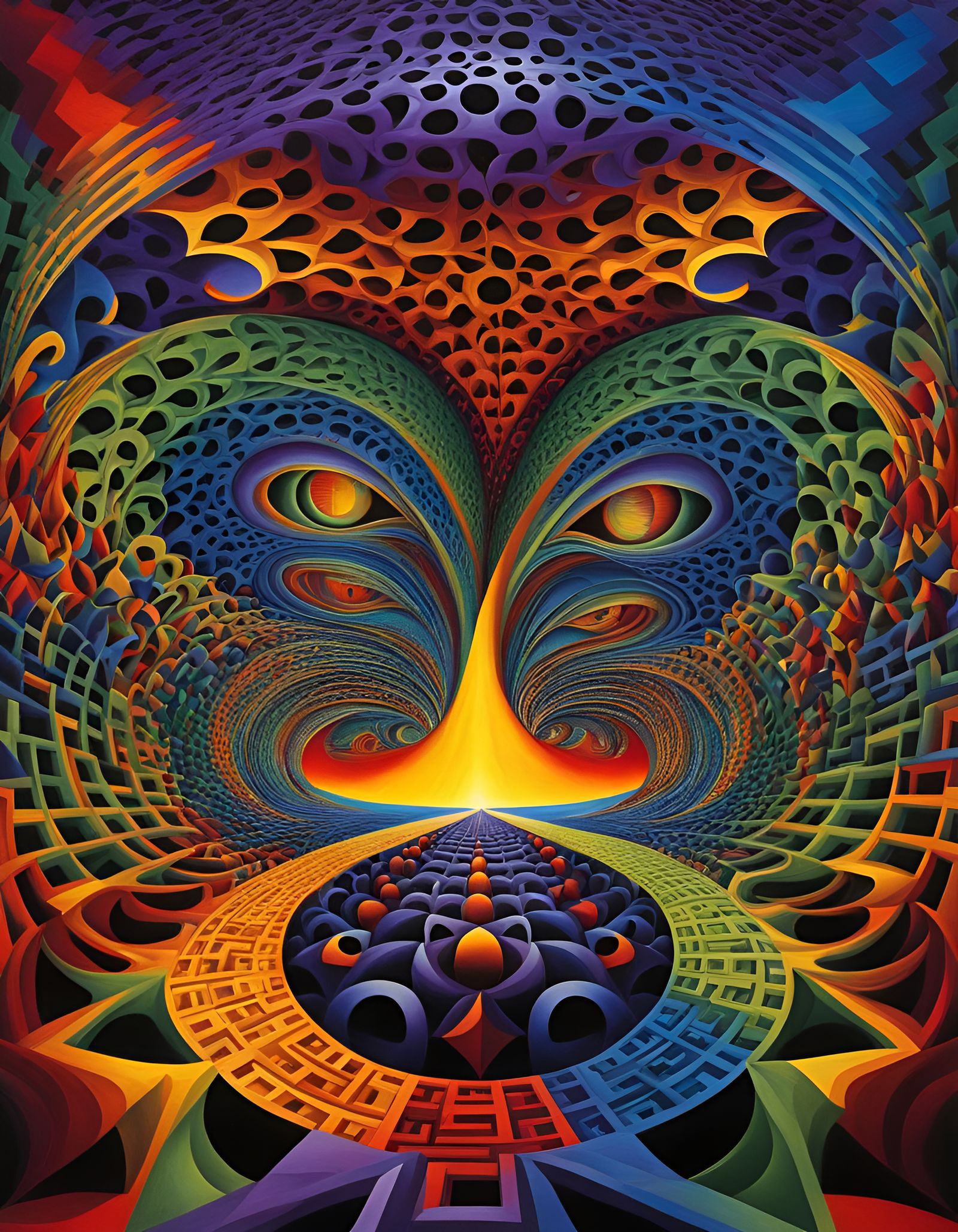 Escher-Inspired Optical Illusion with Hidden Faces