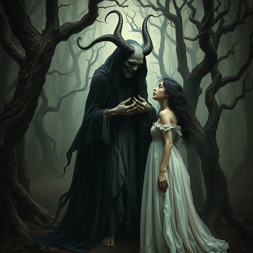 Dark Surrealism: Old Demon Woman Sucking Life