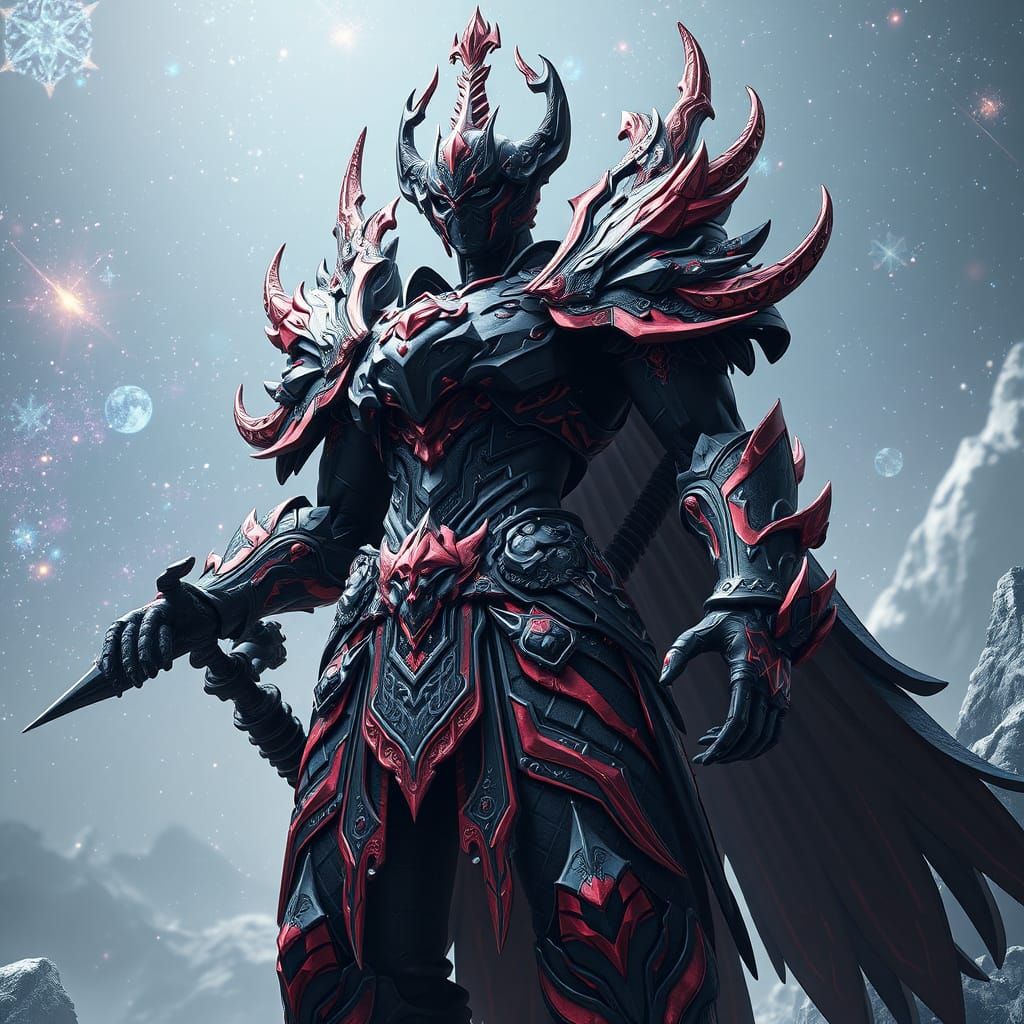 Cyberpunk Space God Warrior in Black and Red Armor