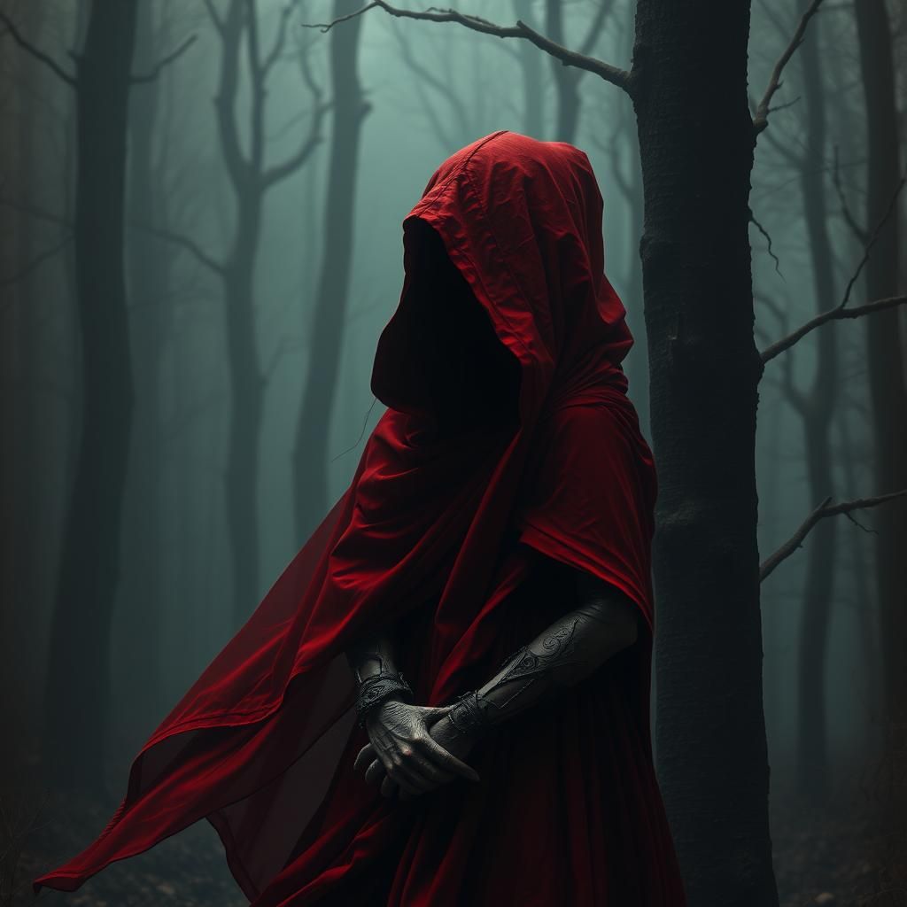 Dark Little Red Riding Hood in Gothic Forest