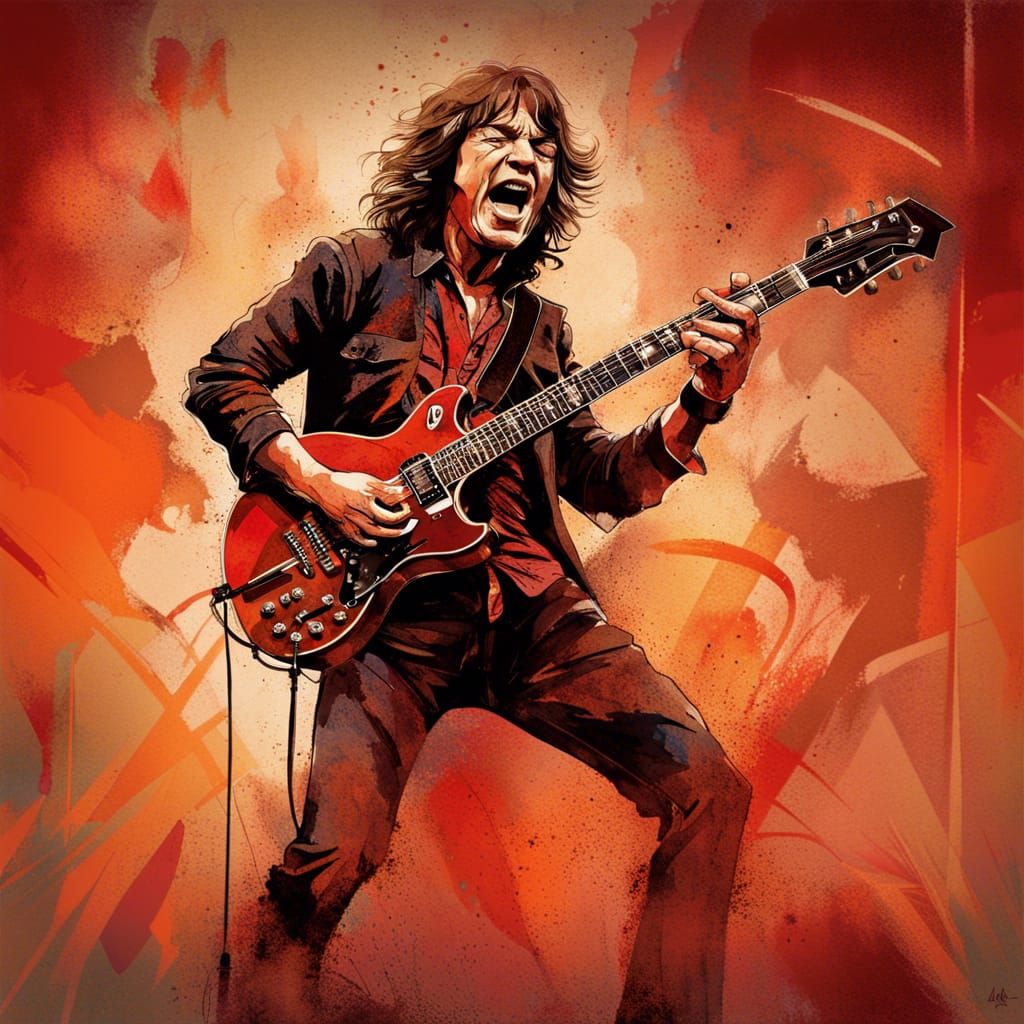 Dynamic Guitarist Performance in Vibrant Illustration Style