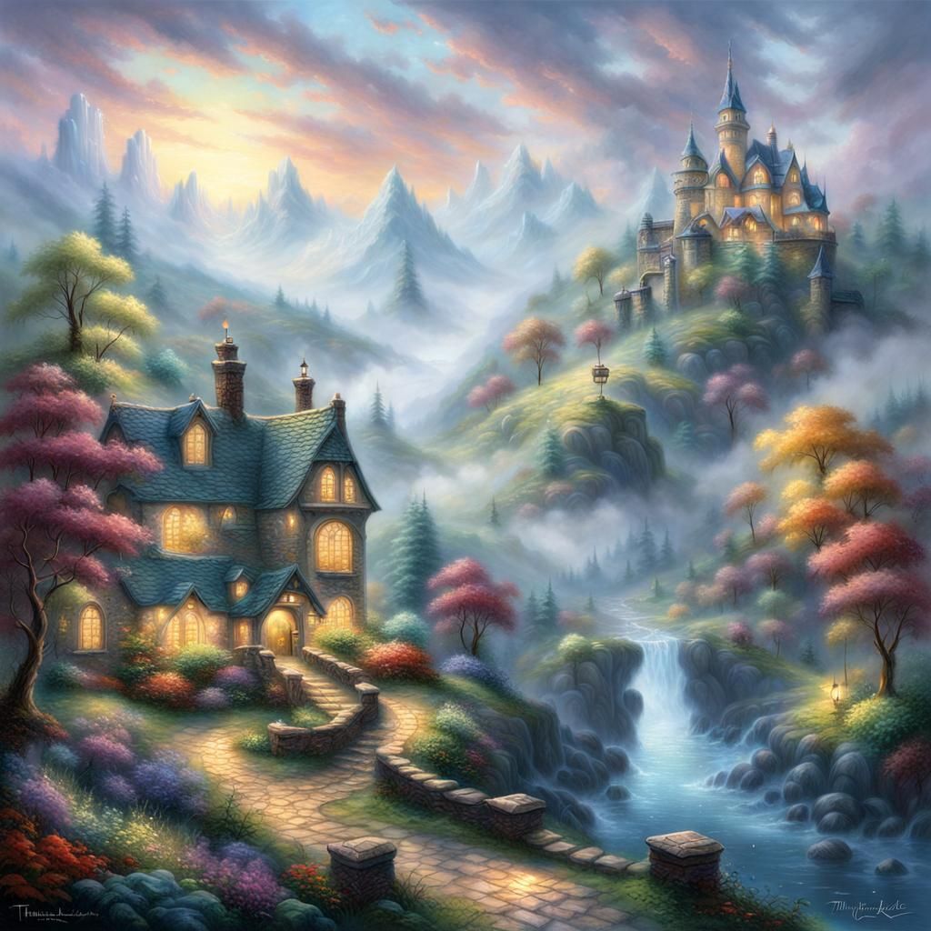 Ethereal Fantasy Landscape in Kinkade Style