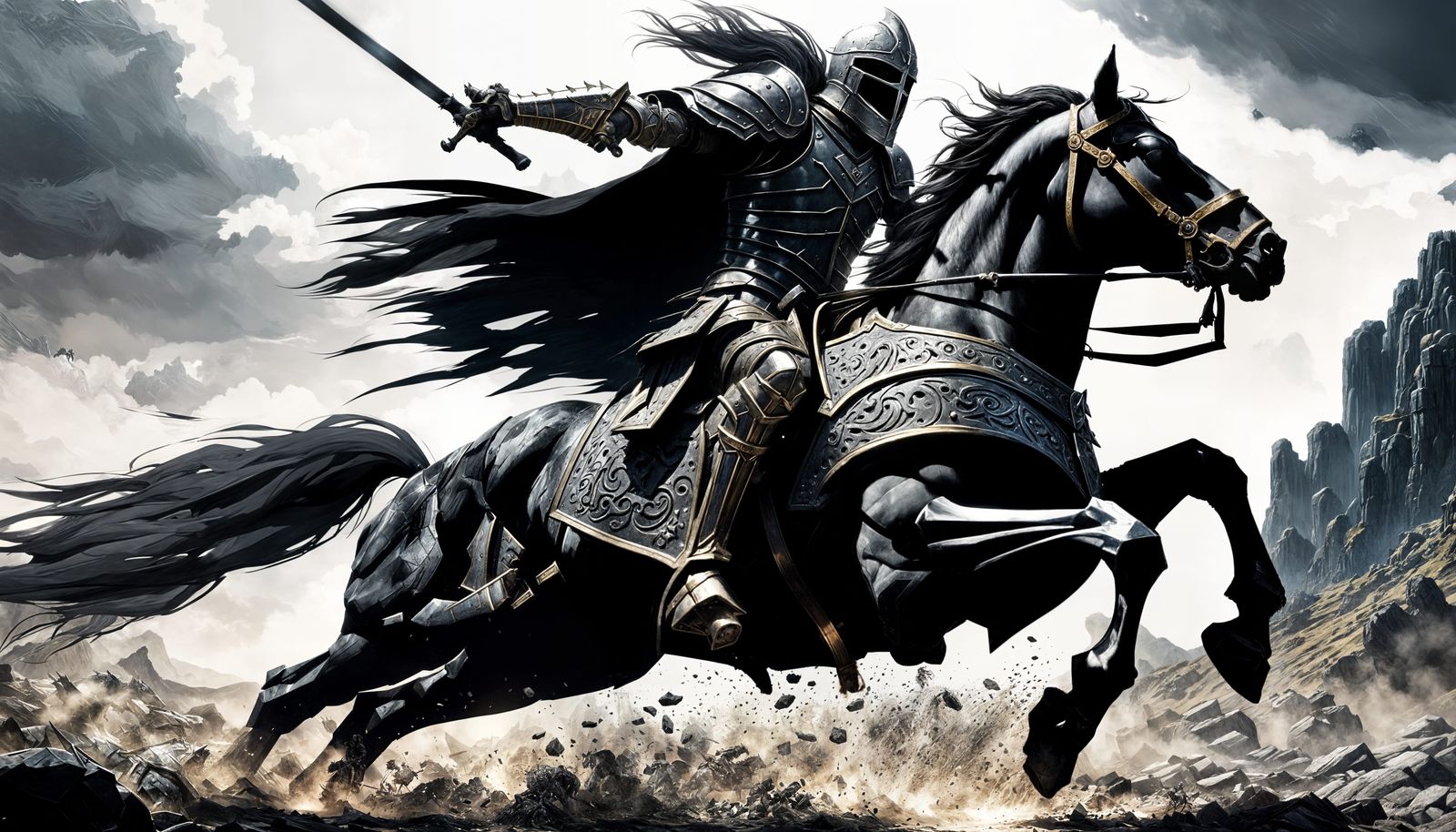 Dark Fantasy Knight on Horseback in 8K