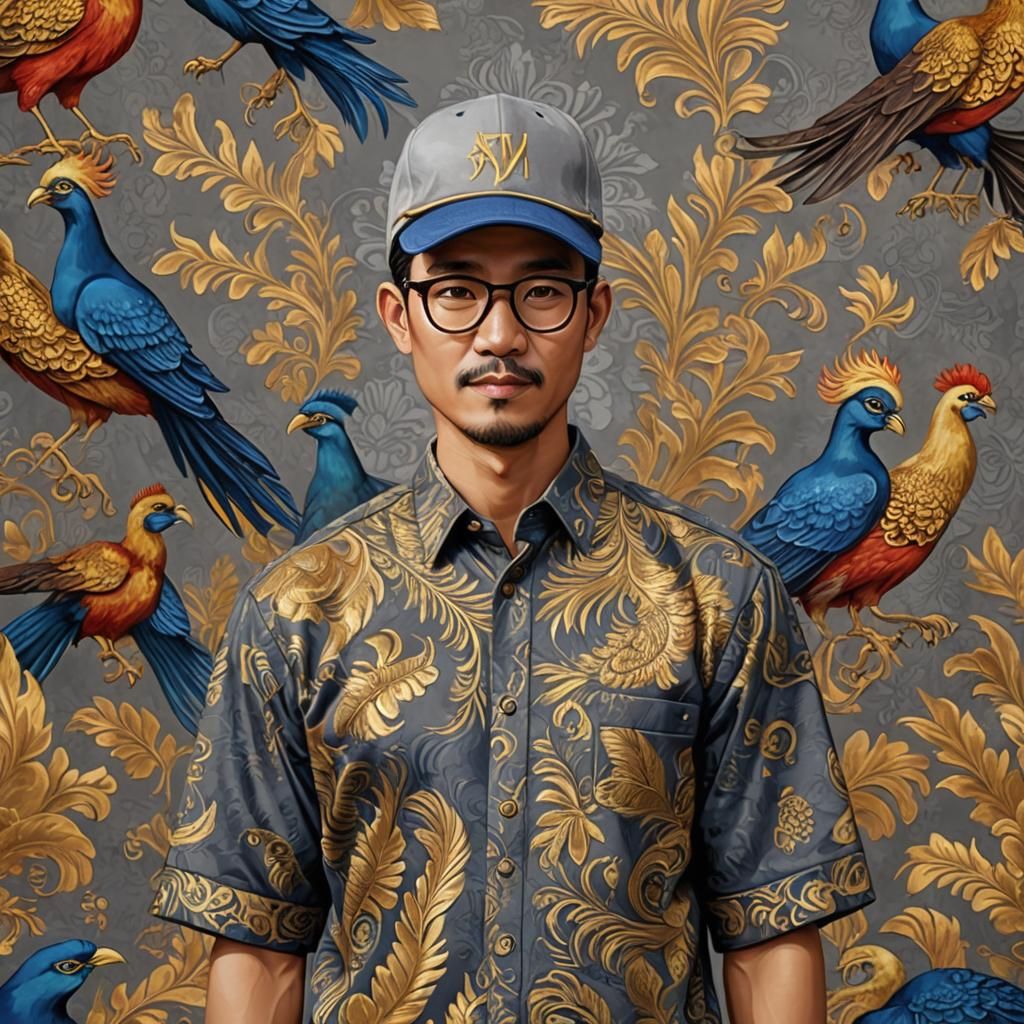 Indonesian Man in Traditional Batik Shirt