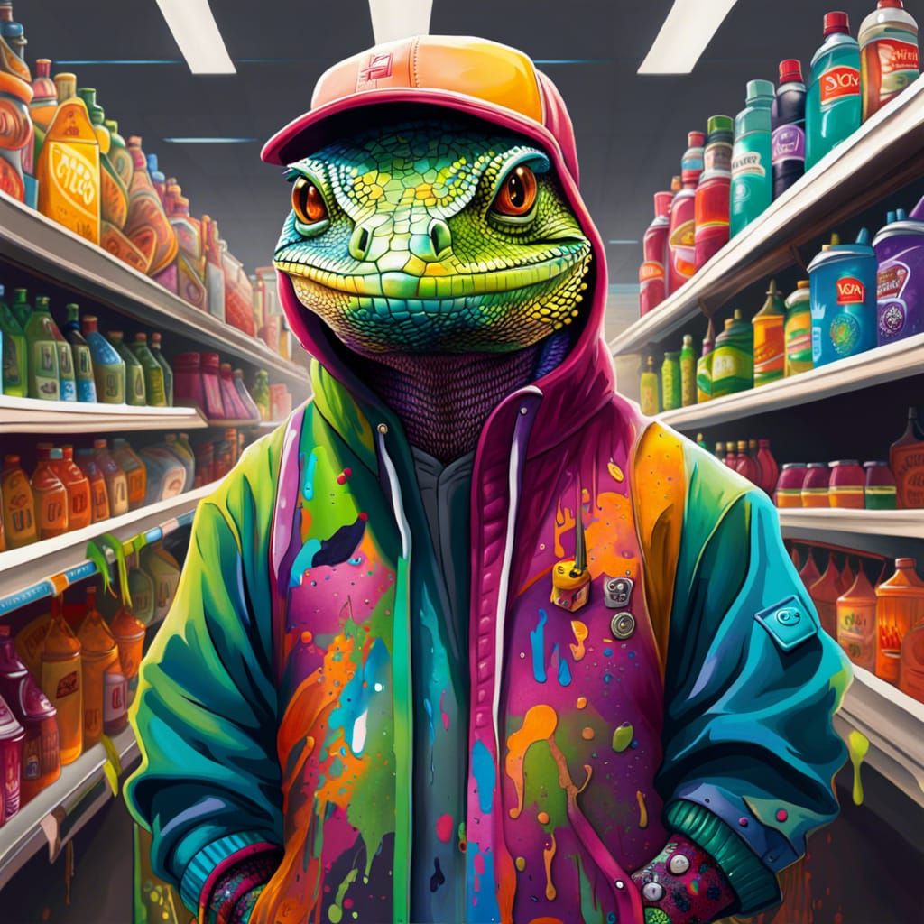 Lizard Shopper in Graffiti Street Art Style