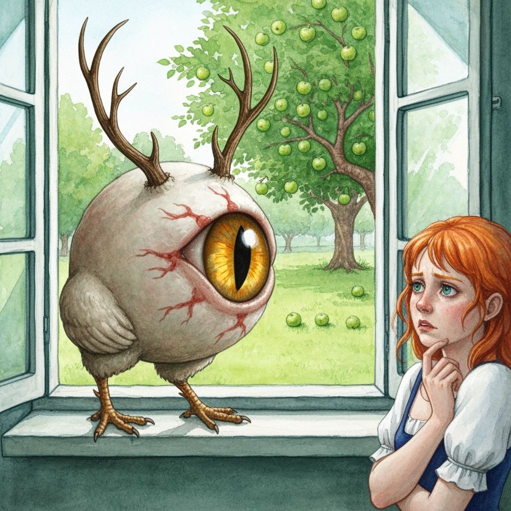 Watercolor Sorceress and Antlered Eyeball in Summer Garden