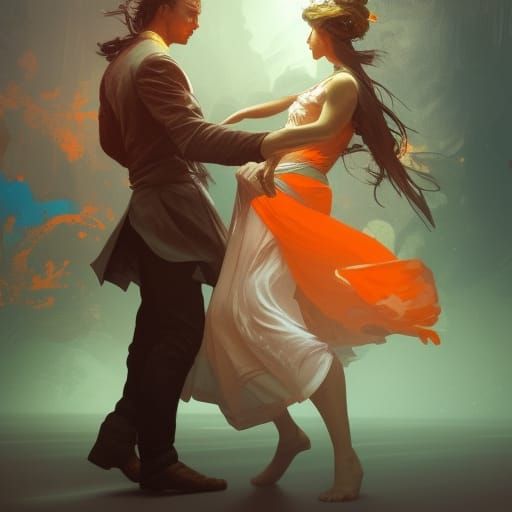 Dynamic Dance: Hyperdetailed Art in Orange and Teal