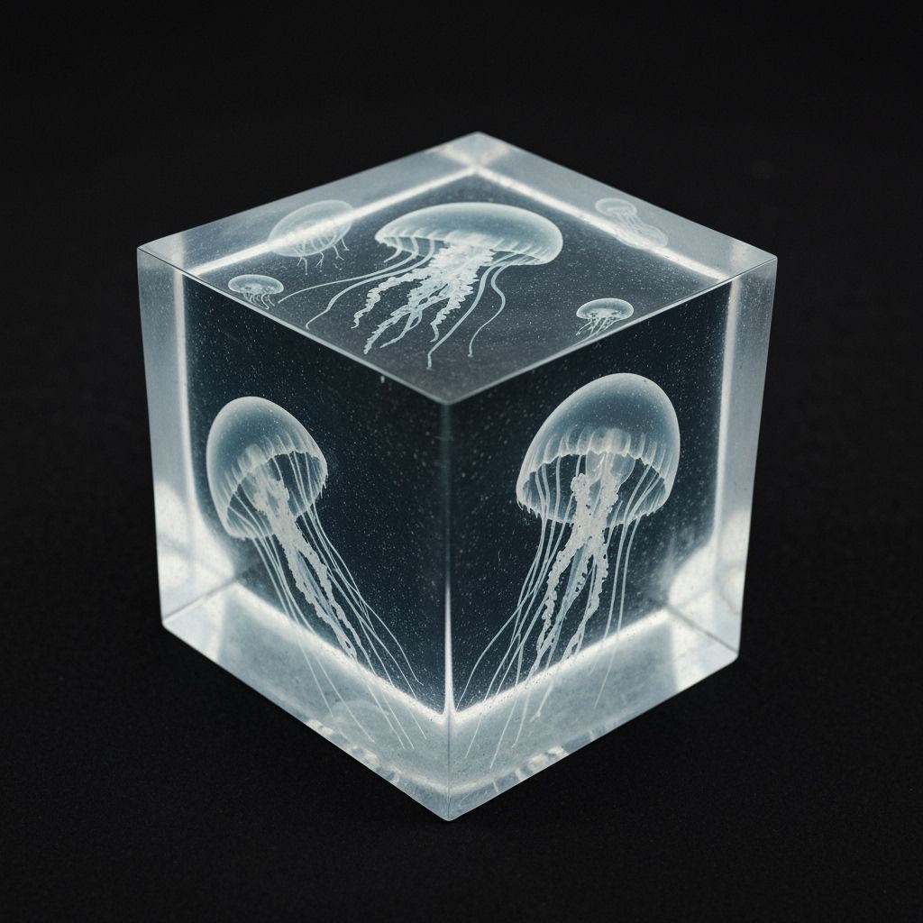 Jellyfish Encased in Clear Resin Cube
