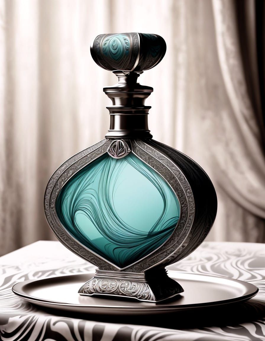 Sensual Art Deco Perfume Bottle in Hyperrealistic Chalk Draw...