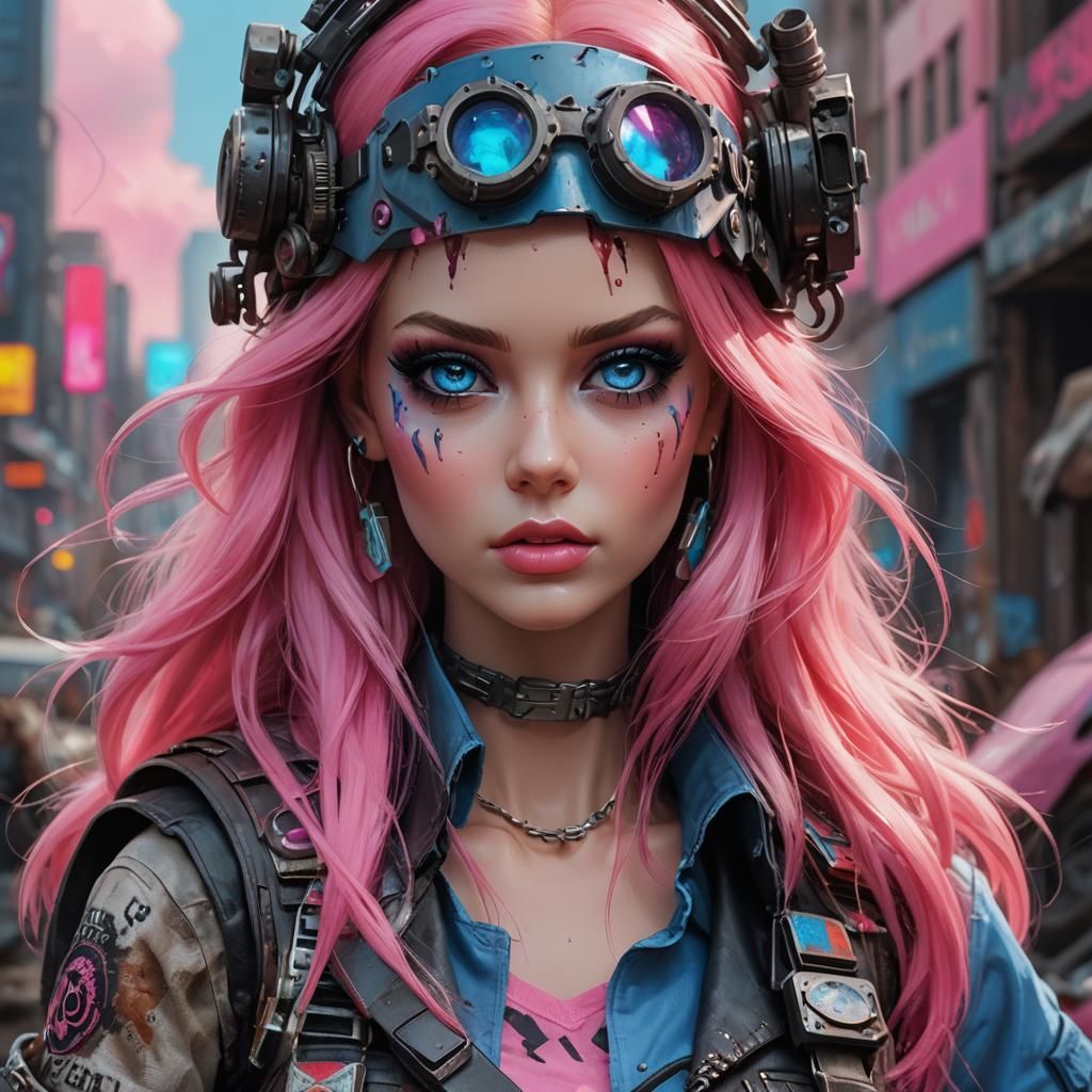 Post-Apocalyptic Raider Barbie Acrylic Painting