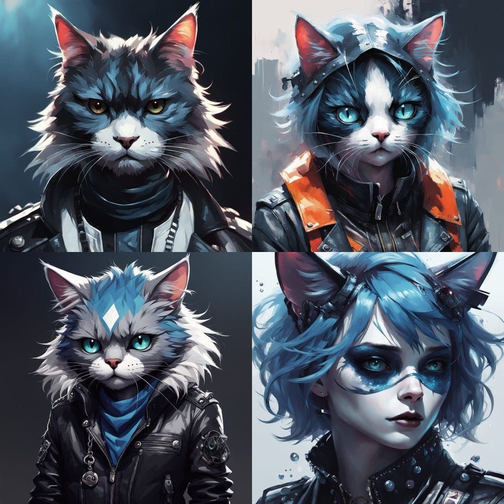 Anthropomorphic Cat in Emo Style