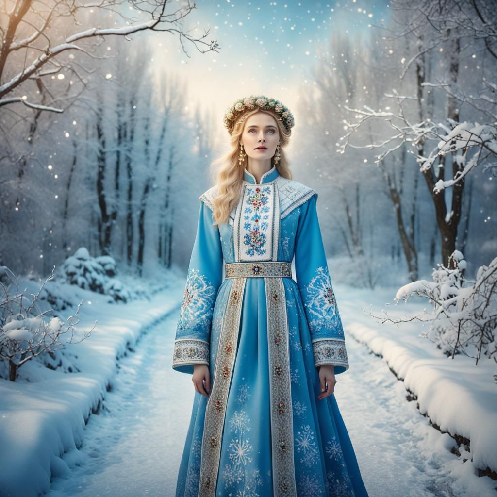 Slavic Beauty in Snowy Moscow: A Digital Painting