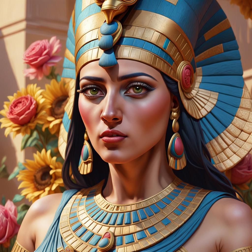 Cleopatra in Ancient Egypt with Vibrant Flowers