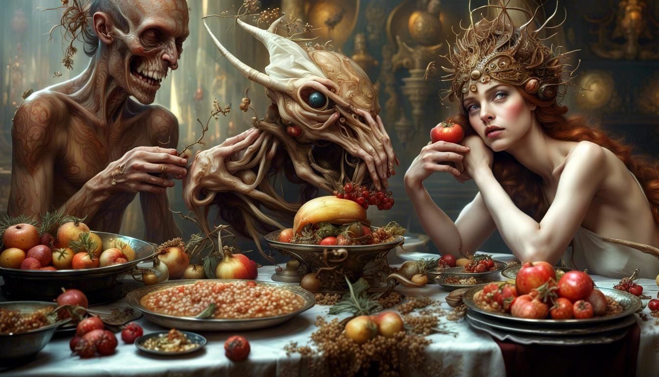 Futuristic Alien Feast: Bizarre Foods in Magical Realism