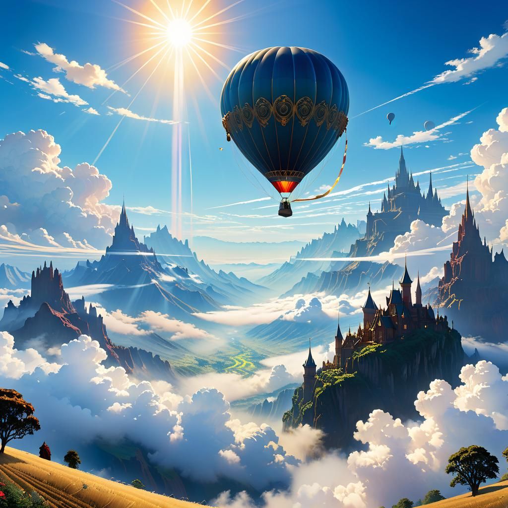 Hot Air Balloon Soaring Above Clouds