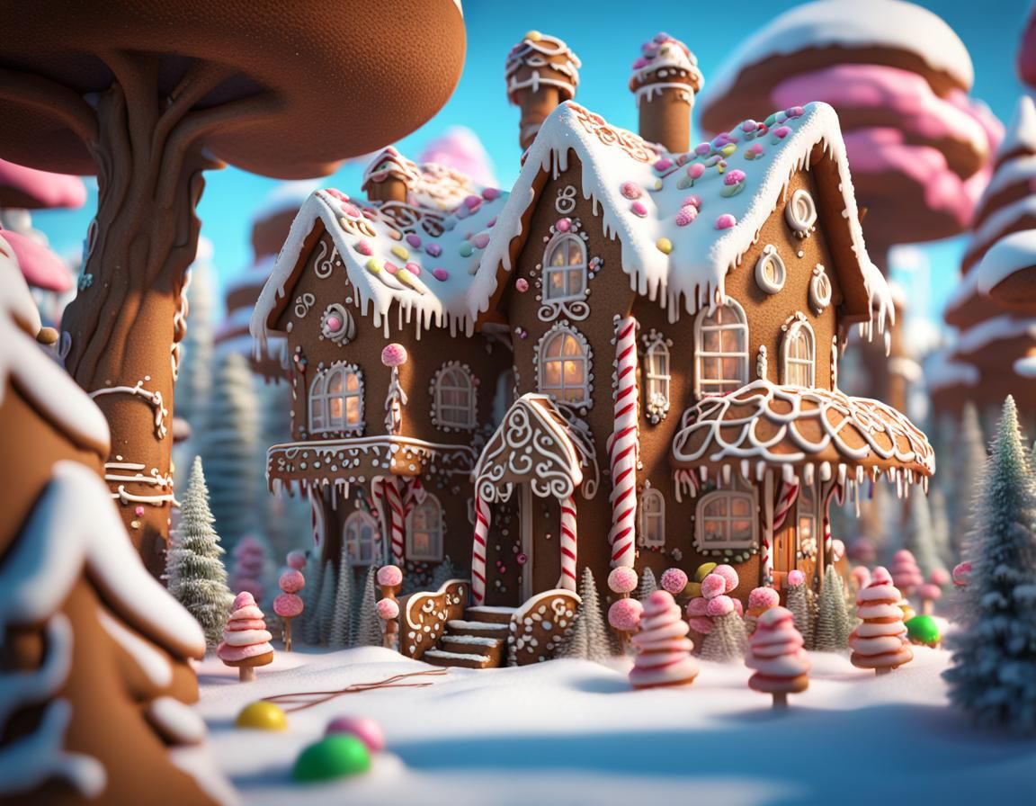 Colorful Candy Land with Gingerbread Mansion