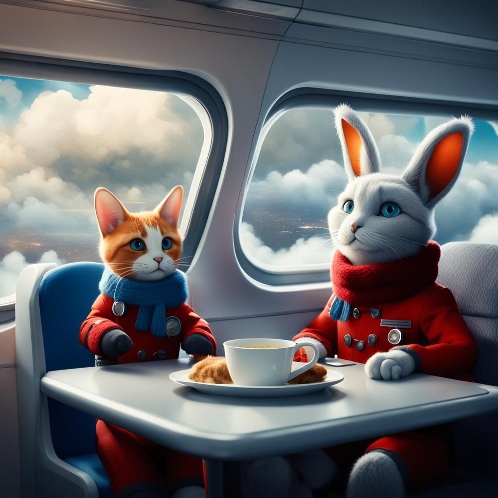 Animals on an Airplane in Cinematic Lighting
