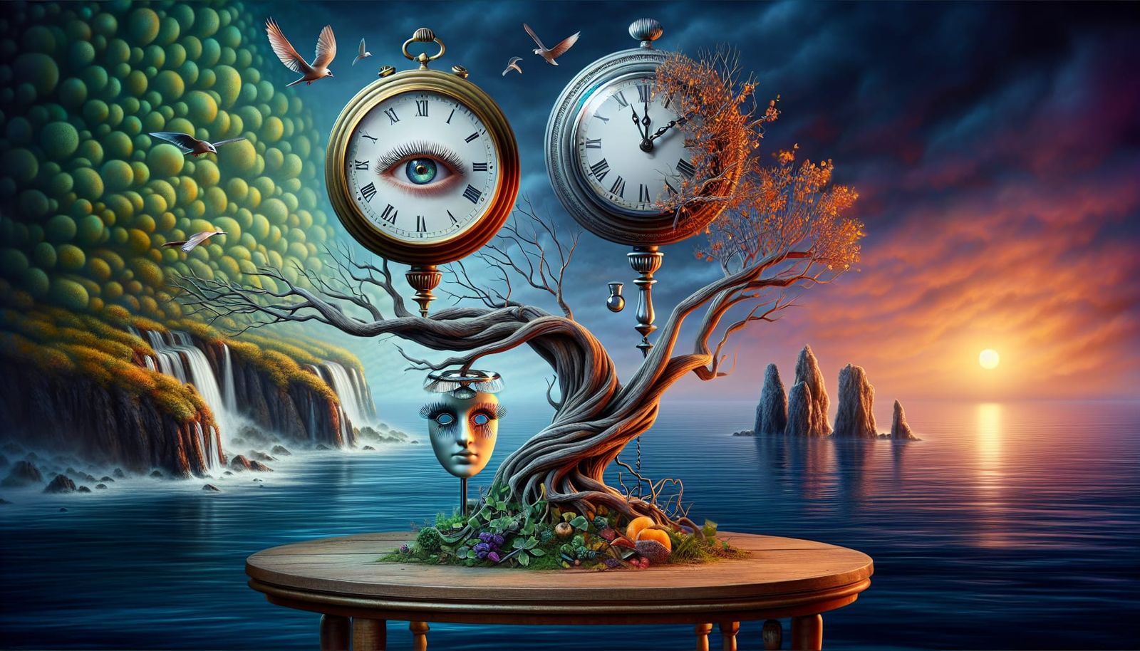 Clocks in Surreal Seascape Concept Art